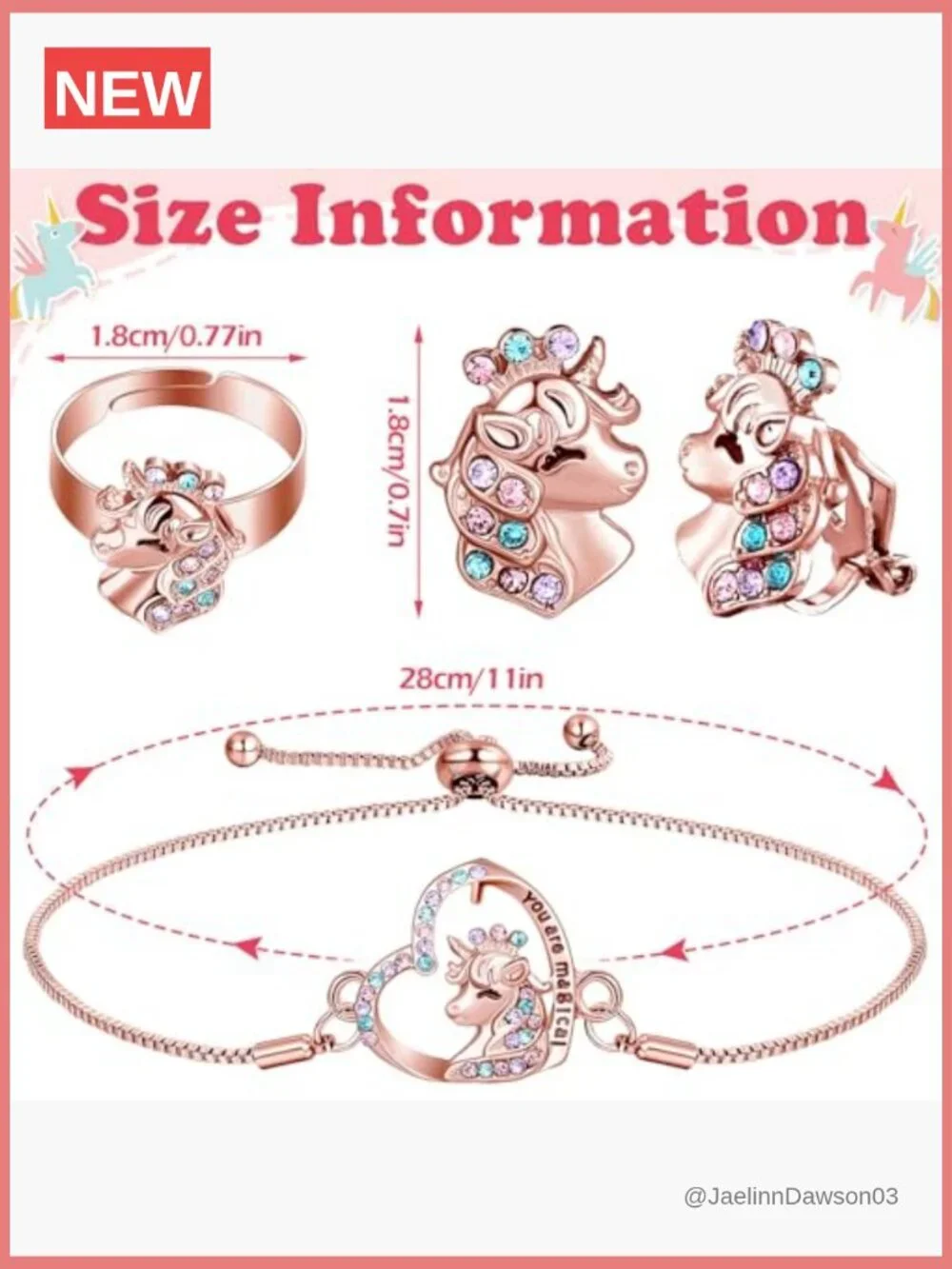 Girls Unicorn Axolotl Jewelry Set - Necklace Bracelet Ring Earrings